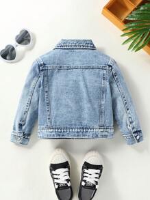 SHEIN Baby Girl Flap Pocket Denim Jacket Without Tee - Light Wash - View 2