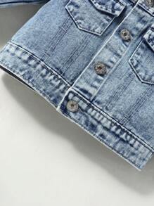 SHEIN Baby Girl Flap Pocket Denim Jacket Without Tee - Light Wash - View 5