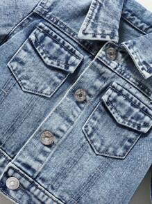 SHEIN Baby Girl Flap Pocket Denim Jacket Without Tee - Light Wash - View 6