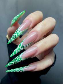 Thể hiện tình yêu của bạn với 24 chiếc dài họa tiết hình học hạnh nhân Full Cover Bộ móng tay giả cho nữ - Nhiều màu - Xem 1