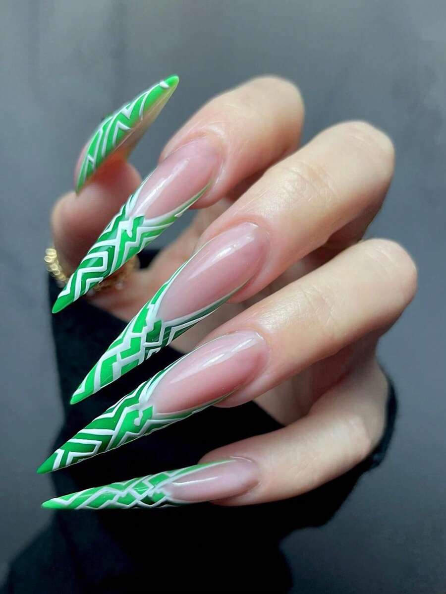 Thể hiện tình yêu của bạn với 24 chiếc dài họa tiết hình học hạnh nhân Full Cover Bộ móng tay giả cho nữ - Nhiều màu - Xem 1