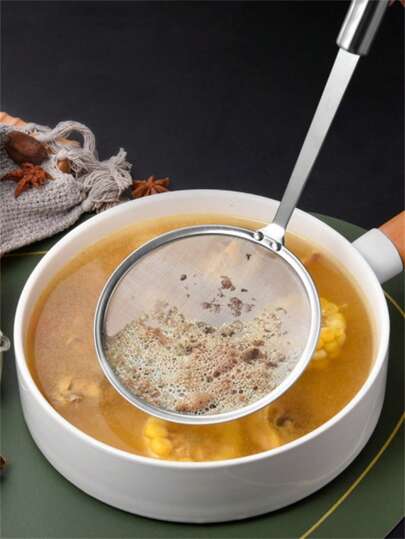 1pc Stainless Steel Colander Spoon, Minimalist Multifunction Spoon Ladle With Long Handle For Kitchen