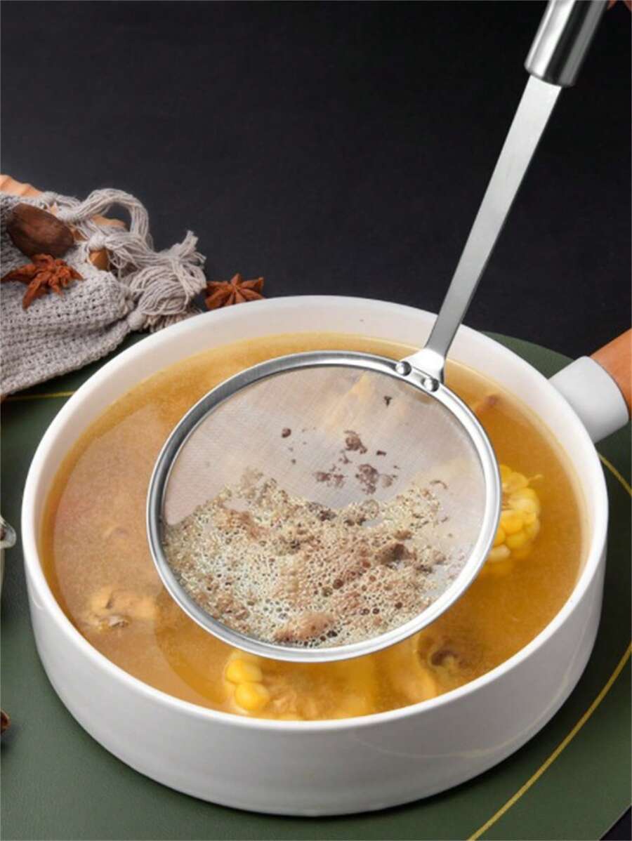 1pc Stainless Steel Colander Spoon, Minimalist Multifunction Spoon Ladle With Long Handle For Kitchen