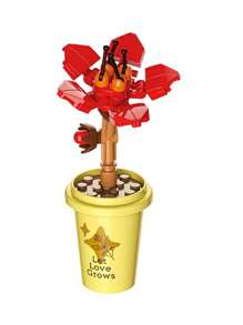 1套花卉設計成人積木玩具 - 玫瑰紅 - 查看 1