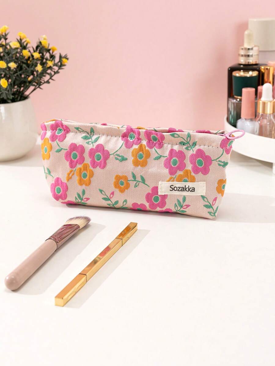 1 pieza Bolso de maquillaje impermeable con bordado de flores y cremallera, bolso de maquillaje, bolsa de cuidado de piel, neceser de embalaje, esencial del viaje, esencial de crucero, esencial de dormitorio, regalos para bodas, regalos para amigas, regalos para maestras, decoración del hogar, organizador de baño, organizador de joyas, organizador de aceites de labios, organizador de esmaltes de uñas, organizador de maquillaje, estuche de maquillaje.,cosmetiquera neceser neceseres de maquillaje - Multicolor - Ver 1