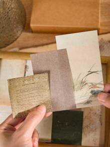 60張混合圖案材料紙復古多用途裝飾牛皮紙用於DIY工藝品、裝飾品、手帳