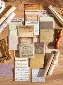 60張混合圖案材料紙復古多用途裝飾牛皮紙用於DIY工藝品、裝飾品、手帳