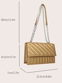 Quilted Square Bag Gold Chain Strap Flap - Gold - View 3