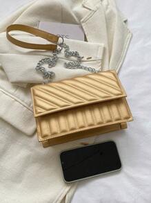 Quilted Square Bag Gold Chain Strap Flap - Gold - View 4