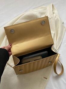 Quilted Square Bag Gold Chain Strap Flap - Gold - View 8