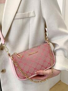 Bolsa Baguete com Alça de Corrente Feminina, Bolsa Feminina de Nicho Francês, Novo Design Moderno, Combinação com Textura Fashionista, Bolsa de Ombro/Axila/Transversal na Moda