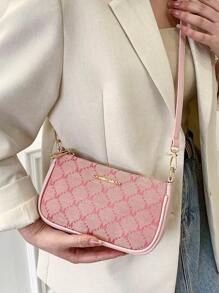 Bolsa Baguete com Alça de Corrente Feminina, Bolsa Feminina de Nicho Francês, Novo Design Moderno, Combinação com Textura Fashionista, Bolsa de Ombro/Axila/Transversal na Moda