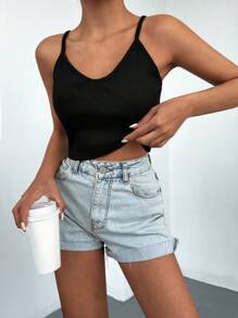 Cottnline Solid Crop Cami Top - Black - View 4