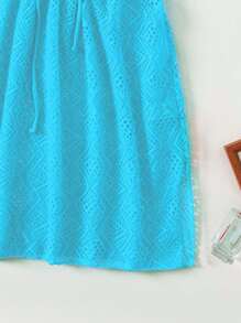 SHEIN Swim Vestido cover up de cintura con cordón de manga murciélago - Azul menta - Ver 3