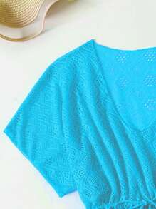 SHEIN Swim Vestido cover up de cintura con cordón de manga murciélago - Azul menta - Ver 4