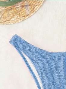 Plain High Cut Bikini Bottom - Blue - View 5