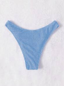 Plain High Cut Bikini Bottom - Blue - View 2