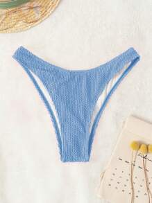 Plain High Cut Bikini Bottom - Blue - View 6