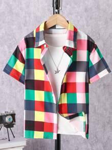 Boys Plaid Print Shirt Without Tee - Multicolor - View 1