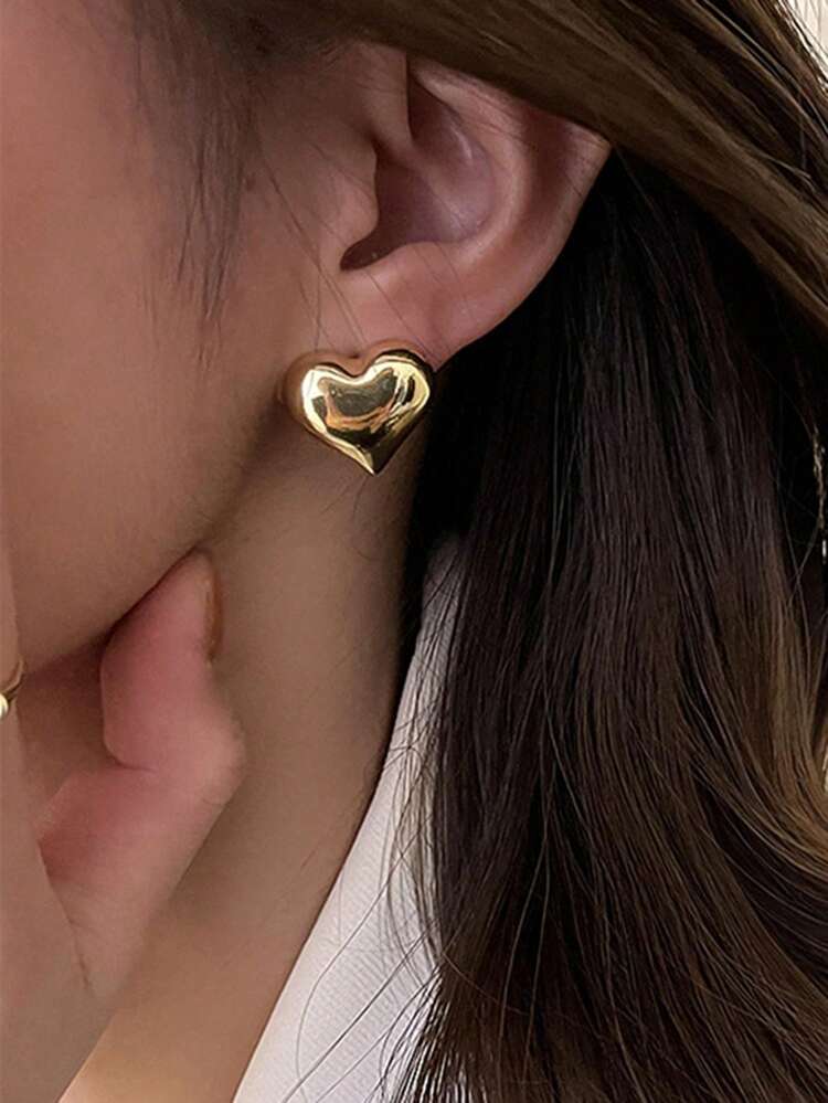 1pair Minimalist Heart Design Stud Earrings For Women For Daily Jewelry Accessories Valentines,Mom,Mother,Mother's Day,Gift