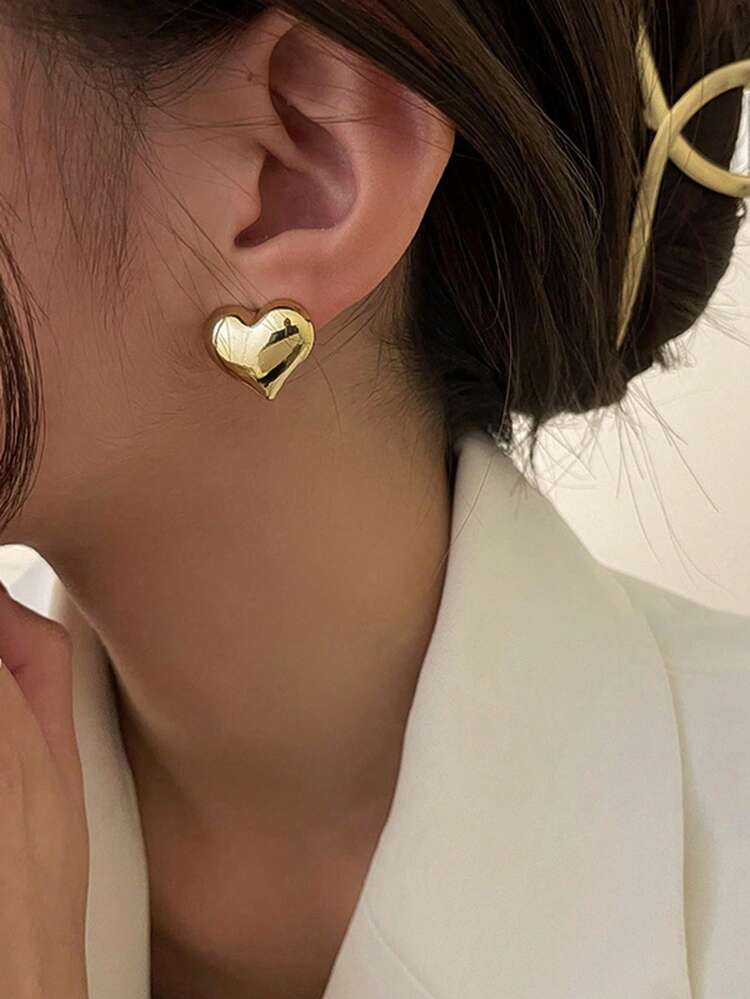 1pair Minimalist Heart Design Stud Earrings For Women For Daily Jewelry Accessories Valentines,Mom,Mother,Mother's Day,Gift