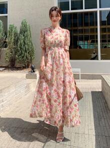 DAZY 全身花卉印花泡泡袖連衣裙 - 彩色 - 查看 1