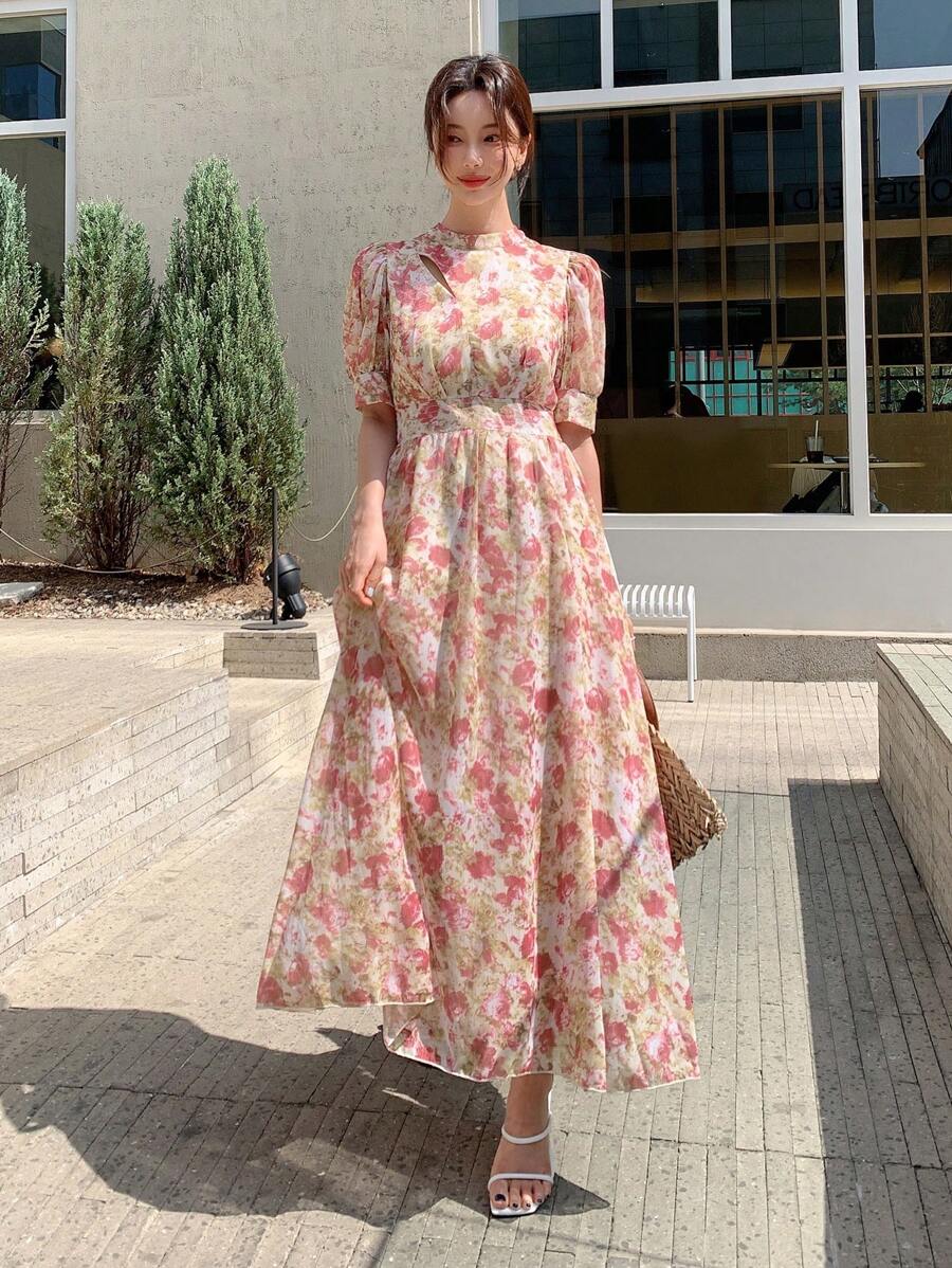 DAZY 全身花卉印花泡泡袖連衣裙 - 彩色 - 查看 1