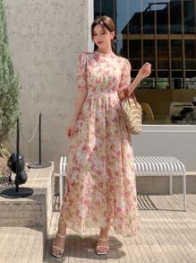 DAZY 全身花卉印花泡泡袖連衣裙 - 彩色 - 查看 5