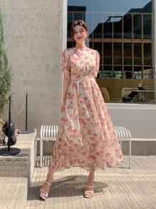 DAZY 全身花卉印花泡泡袖連衣裙 - 彩色 - 查看 6