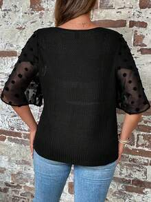 SHEIN LUNE 大碼圓點蝴蝶袖T恤 - 黑色 - 查看 2