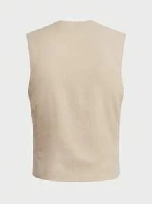 GENTILAND Men Button Front Waistcoat & Shorts - Khaki - View 4