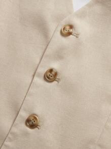 GENTILAND Men Button Front Waistcoat & Shorts - Khaki - View 5