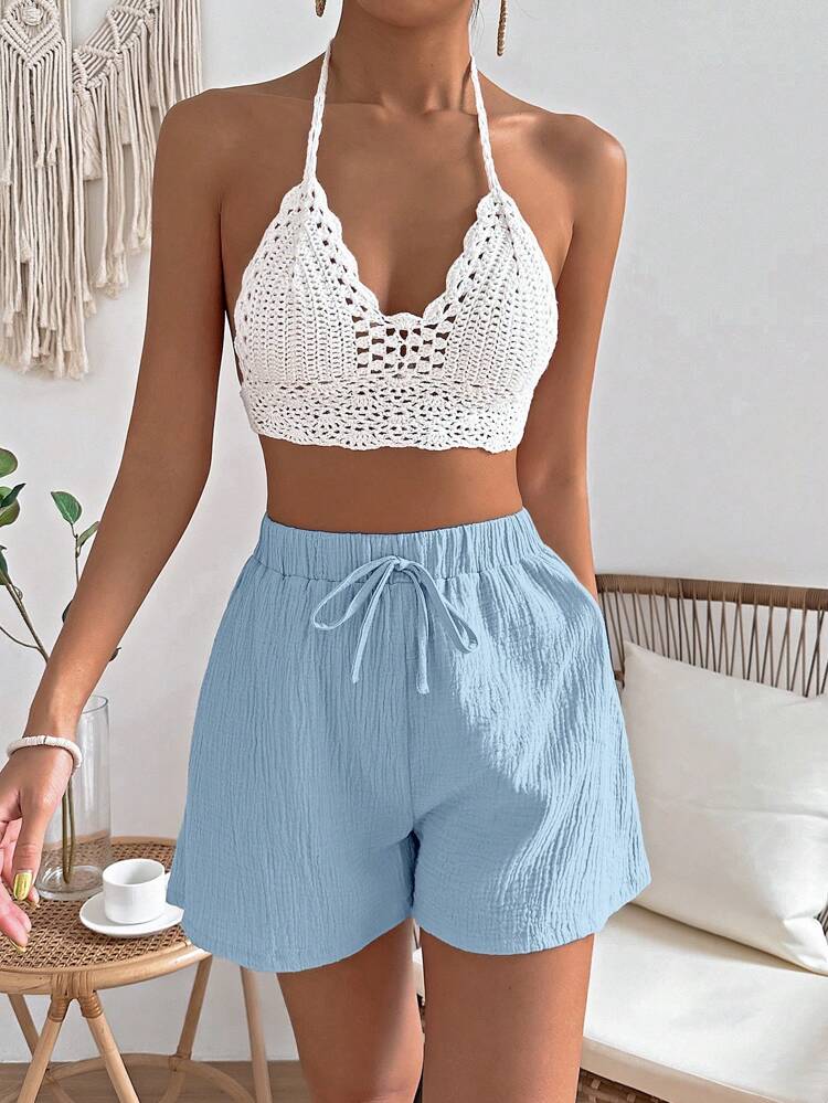 Solid Knot Waist Shorts
