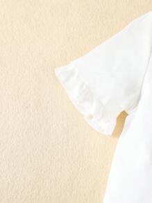 SHEIN Baby Contrast Mesh Bow Back Flounce Sleeve Top - White - View 6