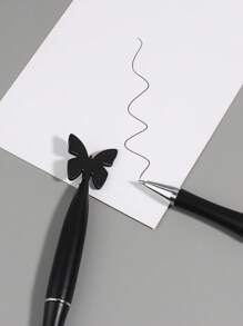 1pc Solid Color Butterfly Decor Ballpoint Pen, Creative Portable Writing Pen For Adult, Office, Student - Black - View 2