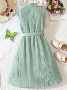 SHEIN 女孩素色襯衫連衣裙 - 薄荷綠 - 查看 2