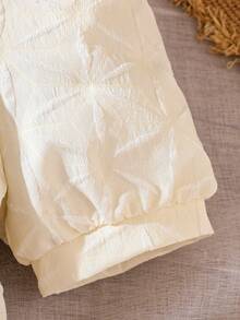 SHEIN 女孩泡泡袖前紐扣襯衫和短褲 - 杏色 - 查看 4