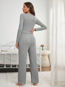 SHEIN Set homewear de cuello notch tejido de canalé