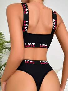 Conjunto de lencería deportiva de sostén con cinta de yoga y panty - Negro - Ver 2