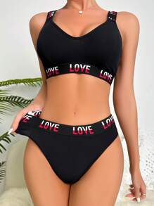 Conjunto de lencería deportiva de sostén con cinta de yoga y panty - Negro - Ver 3