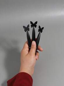 1pc Solid Color Butterfly Decor Ballpoint Pen, Creative Portable Writing Pen For Adult, Office, Student - Black - View 7