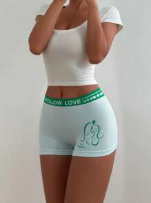Cartoon Graphic Letter Tape Boyshorts Sports - Mint Green - View 3