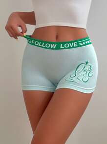 Cartoon Graphic Letter Tape Boyshorts Sports - Mint Green - View 4