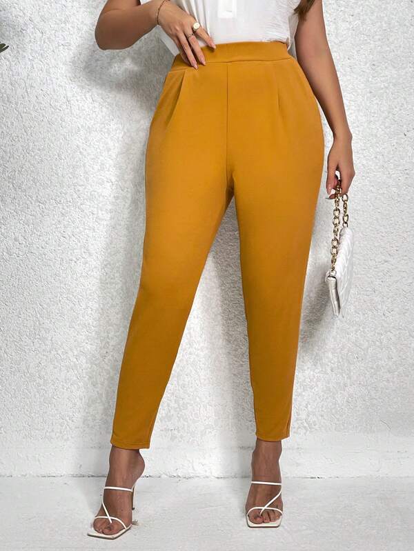 SHEIN Essnce Plus Solid High Waist Pants