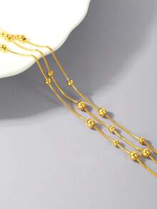 1入組結婚禮物三層串珠銀色腳鍊金屬感