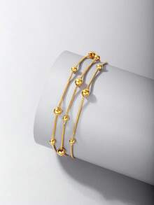 1入組結婚禮物三層串珠銀色腳鍊金屬感