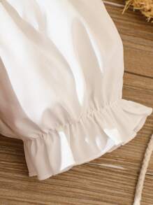 Girls Floral Print Cold Shoulder Puff Sleeve Dress - Apricot - View 4