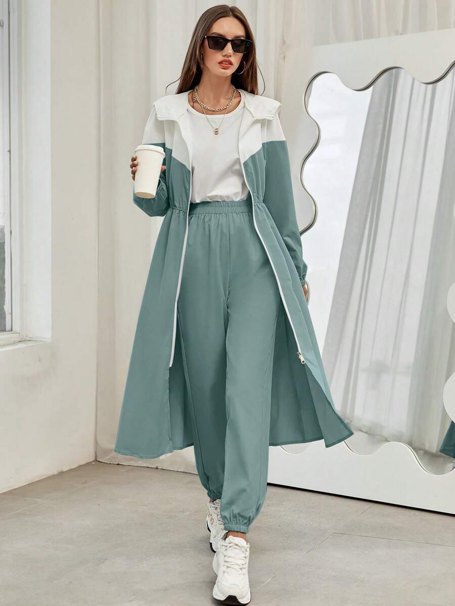 Mulvari Colourblock Zip Up Hooded Coat & Joggers - Mint Green - View 1