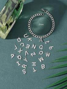 1pc Minimalist Silver Color Letter A Pendant Decor Chain Bracelet For Men For Daily Decoration Stainless Steel for Jewelry Gift - Silver - View 3