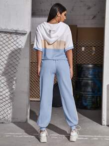 Mulvari Bộ đồ hai mảnh nữ Dây kéo Sọc bên Khối Màu Giải trí - Màu xanh lam - Xem 2